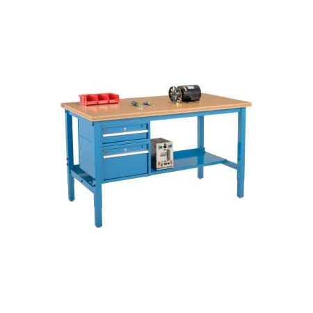 Global Equipment 72 x 30 Production Workbench - Shop Top Square Edge - Drawers   Shelf - Blue 319254BL